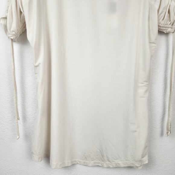 Jonathan Simkhai Short Sleeve Cream Shirt Ruched Shoulders Size Small NWT - Picture 4 of 10